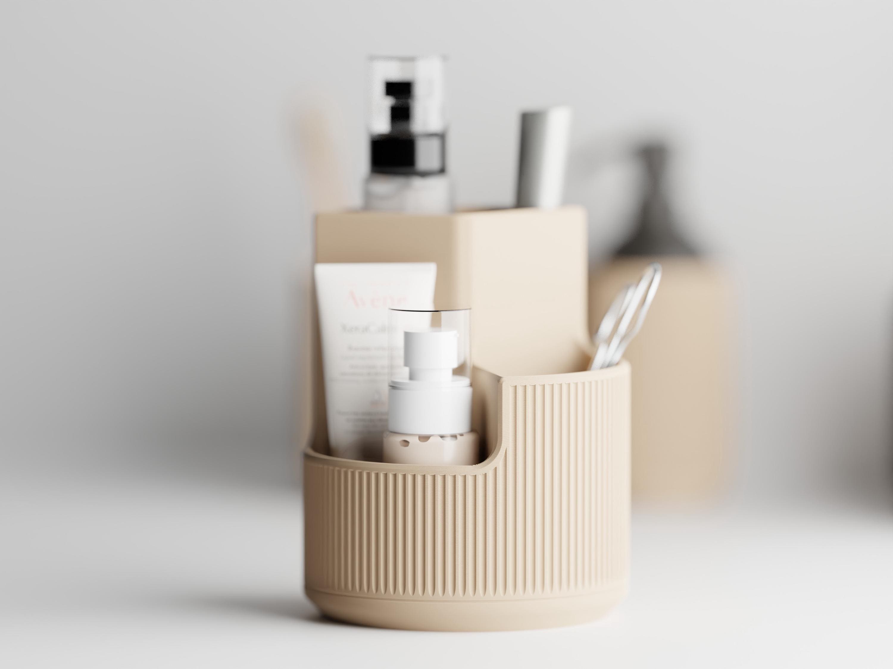 HÅLLA CIRKEL Ribbed Round Organizer for Bathroom | Desk | Art Supplies | Makeup | Vanity