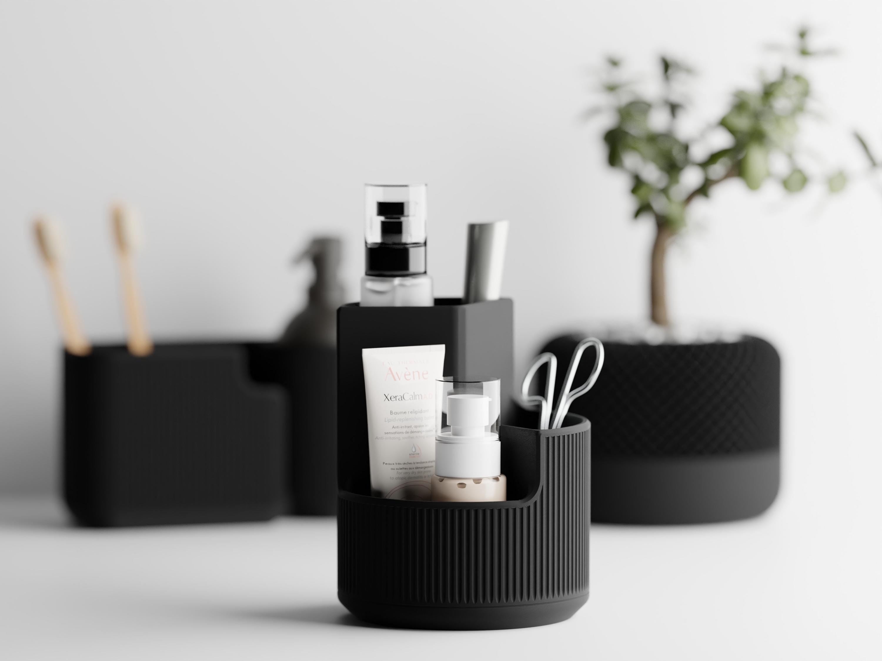 HÅLLA CIRKEL Ribbed Round Organizer for Bathroom | Desk | Art Supplies | Makeup | Vanity
